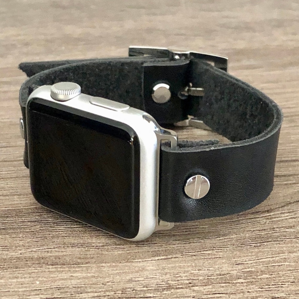 Apple Watch Bracelet 18mm Black Leather Strap